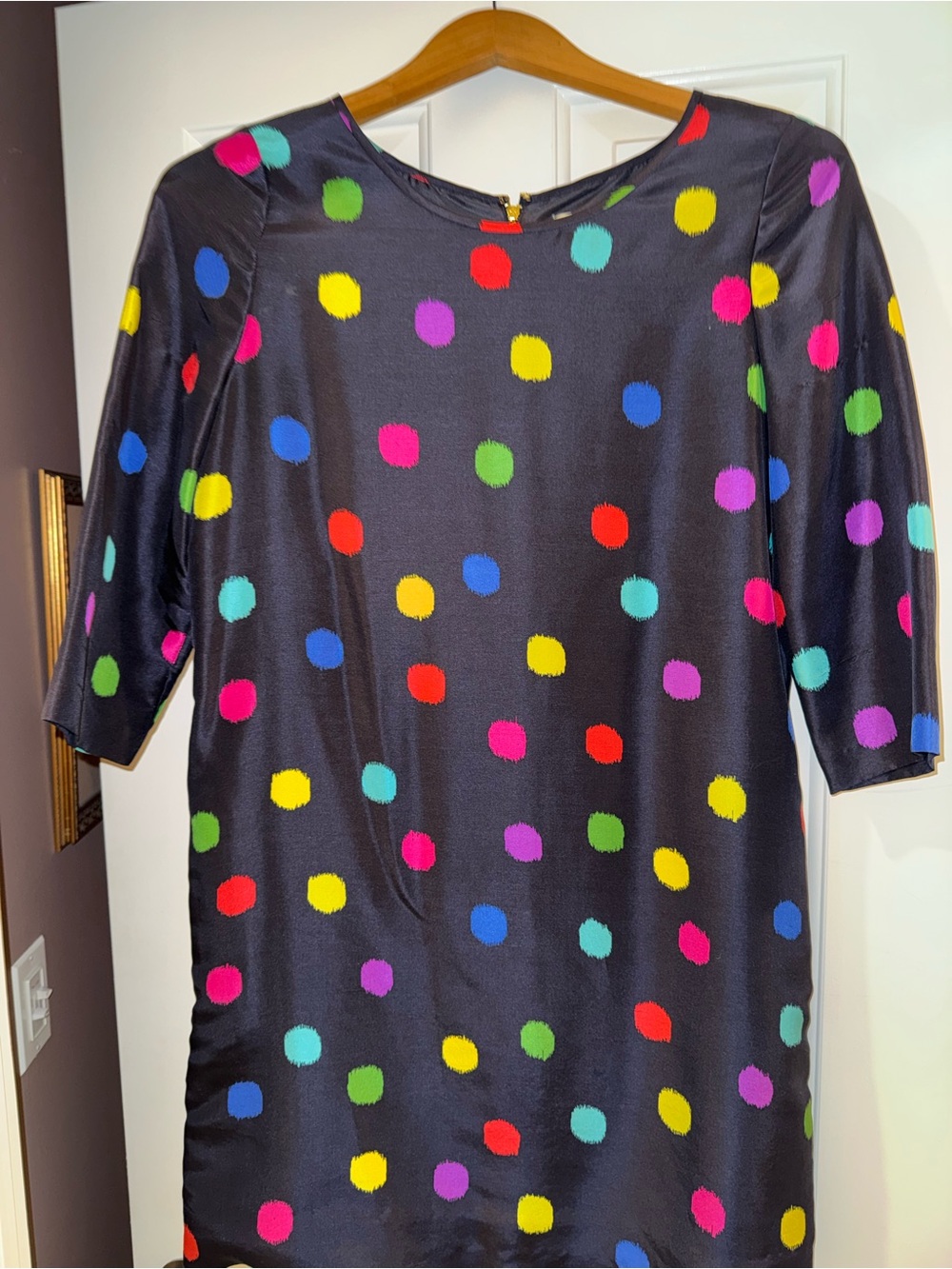 Kate Spade 100% Silk Colorful Painterly Polka Dot Shift Dress - Size 4
